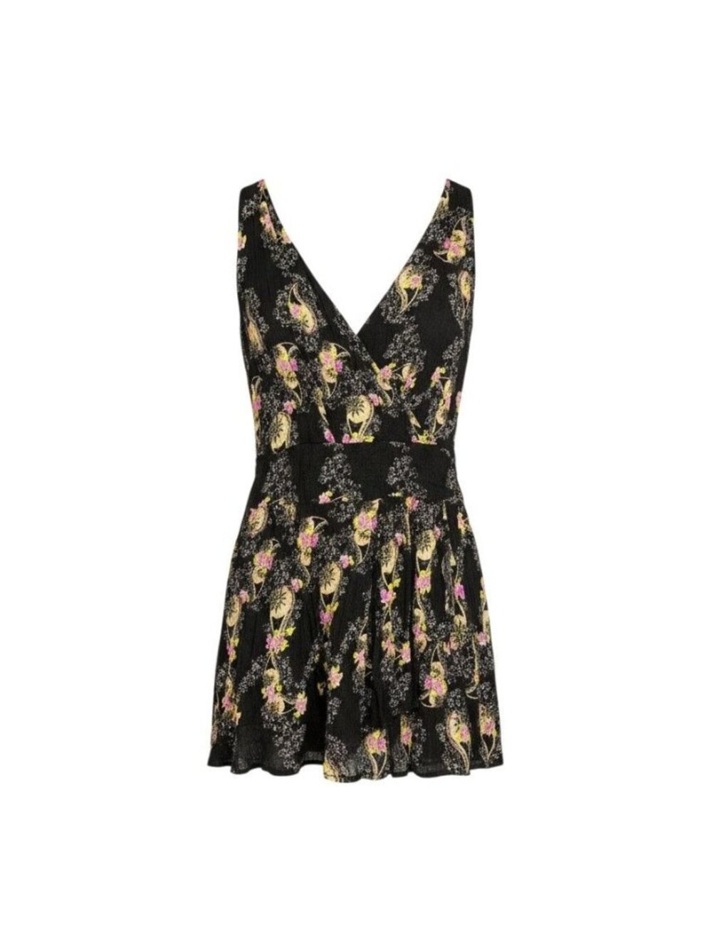 Grifflin Paris Womens Black Sleeveless Floral Mini Dress V-Neck & Tie Waist S